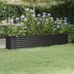 Clearance Upphöjd odlingslåda i pulverlackerat stål | Färg: Antracit | Storlek: 224x40x36 cm Planteringsbänkar