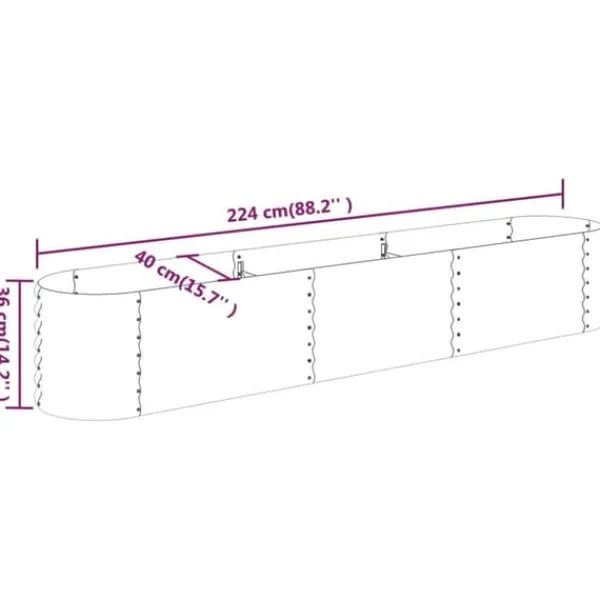 Clearance Upphöjd odlingslåda i pulverlackerat stål | Färg: Antracit | Storlek: 224x40x36 cm Planteringsbänkar