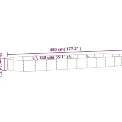 Upphöjd odlingslåda i pulverlackerat stål - Trädgårdsinredning | Färg: Silver | Storlek: 450x140x36 cm