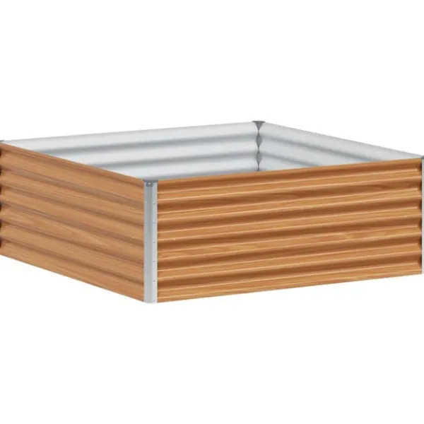 vidaXL Upphöjd odlingslåda Ljusbrun 98 x 100 x 36 cm Galvaniserat Stål