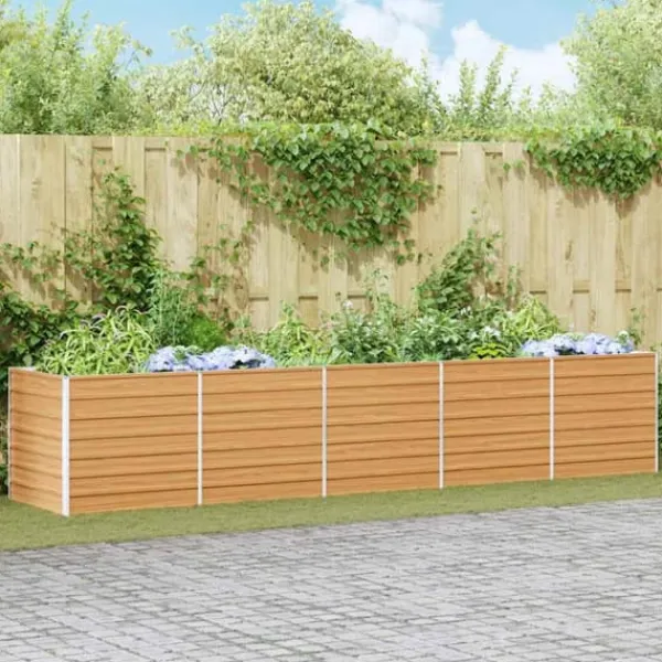 Clearance Upphöjd odlingslåda Ljusbrun 400 x 80 x 77 cm Galvaniserat Stål Planteringsbänkar