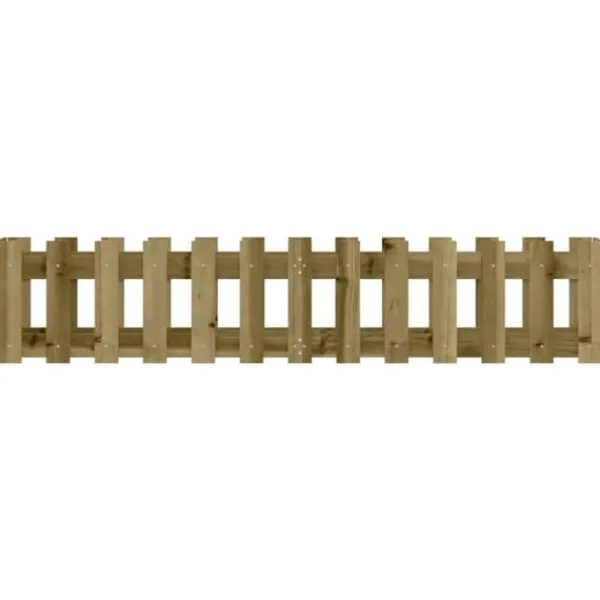 Upphöjd odlingslåda med staket-design i impregnerad furu | Storlek: 150x30x30 cm | Färg: Natur