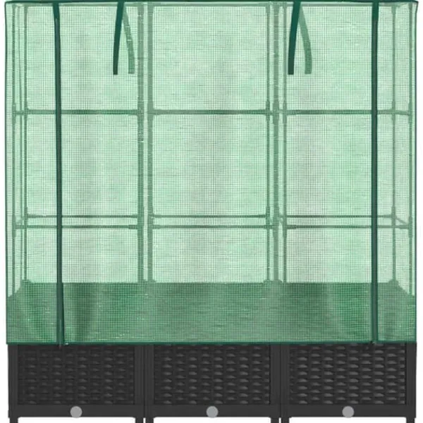 Upphöjd odlingslåda med växthusöverdrag i rottinglook | Storlek: 120x40x138 cm