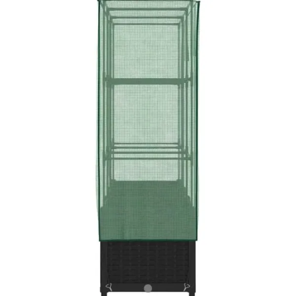 Upphöjd odlingslåda med växthusöverdrag i rottinglook | Storlek: 120x40x138 cm