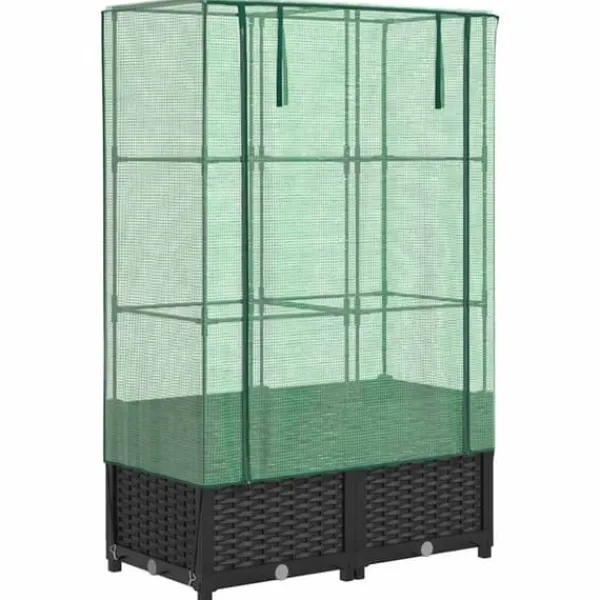 Best Upphöjd odlingslåda med växthusöverdrag i rottinglook | Storlek: 80x40x138 cm Växthus