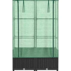 Best Upphöjd odlingslåda med växthusöverdrag i rottinglook | Storlek: 80x40x138 cm Växthus