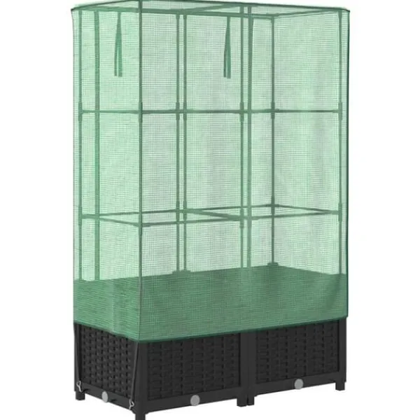 Best Upphöjd odlingslåda med växthusöverdrag i rottinglook | Storlek: 80x40x138 cm Växthus