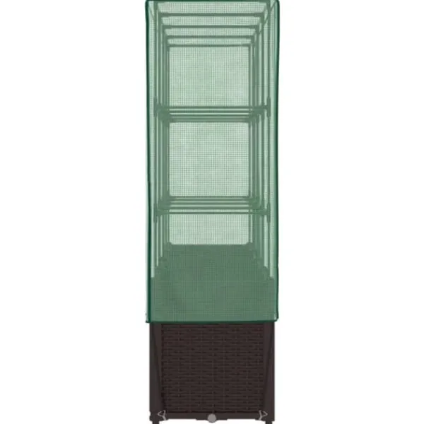 Upphöjd odlingslåda med växthusöverdrag i rottinglook | Storlek: 160x40x153 cm