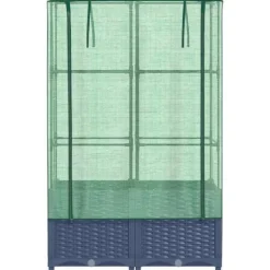 Upphöjd odlingslåda med växthusöverdrag i rottinglook | Storlek: 80x40x138 cm