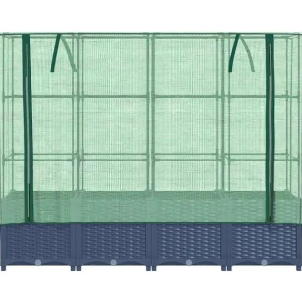 Upphöjd odlingslåda med växthusöverdrag - Rottinglook | Storlek: 160x40x138 cm