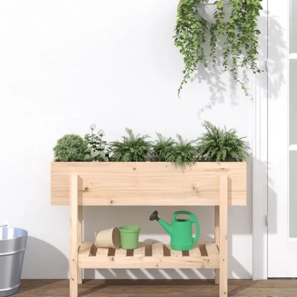Upphöjd odlingslåda på ben i massiv furu | Storlek: 101x30x69 cm | Färg: Naturlig träfinish Planteringsbänkar