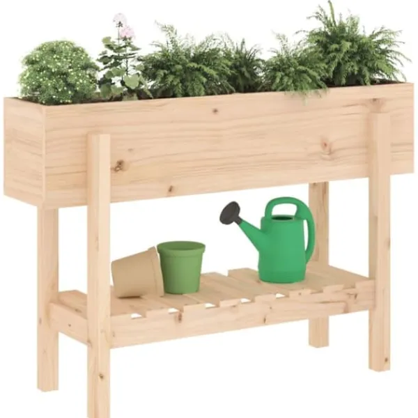 Upphöjd odlingslåda på ben i massiv furu | Storlek: 101x30x69 cm | Färg: Naturlig träfinish Planteringsbänkar
