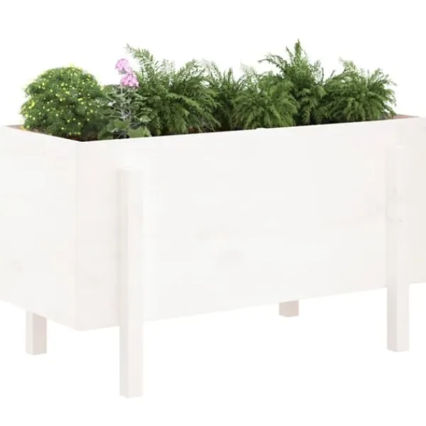 Discount Upphöjd odlingslåda på ben i massiv furu | Storlek: 101x50x57 cm | Färg: Vit Planteringsbänkar