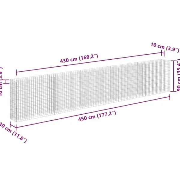 Discount Upphöjd planteringsgabion i galvaniserat stål - Stabil växtbädd | Storlek: 450x30x90 cm Planteringsbänkar