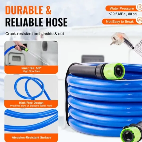 Outlet Uppvärmd vattenslang för RV 15 fot, -45℉ frostskydd, dricksvatten, hållbar design Bevattning
