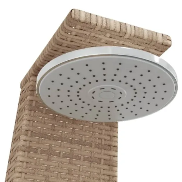 Online Utedusch i konstrotting med akaciaträ - Trendig trädgårdsdusch | Färg: Beige | Storlek: 55x60x224 cm Spa & Utomhusbad