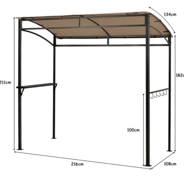 New Utegrillstak, 216x134x211 cm, Brun Valvbågar, Spaljéer, Bersåer & Pergolor