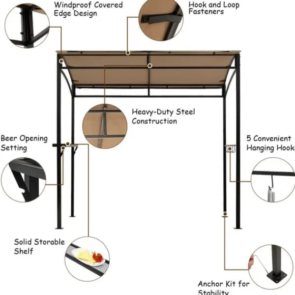 New Utegrillstak, 216x134x211 cm, Brun Valvbågar, Spaljéer, Bersåer & Pergolor