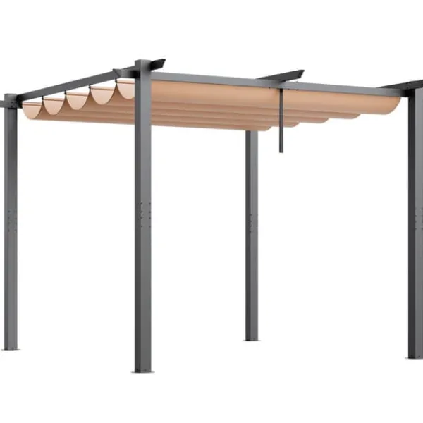 New Utfällbar pergola 10'x10' med solskyddstak i aluminium, beige, hållbar, enkel installation, perfekt för trädgård och uteplats Valvbågar, Spaljéer, Bersåer & Pergolor