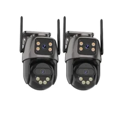Clearance Utomhus IP-kamera, Dubbelobjektiv, Färg Nattseende,EU-kontakt, 2PCS Ingen kort Säkerhetsmonitorer & Videokameror