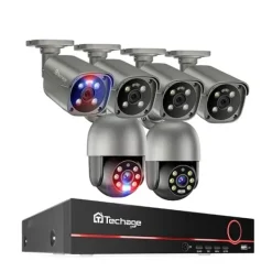 Clearance Utomhus PTZ POE-kamerasystem, AI-människodetektering, Tvåvägskonversation, , None, 8CH 6 Cameras Säkerhetsmonitorer & Videokameror