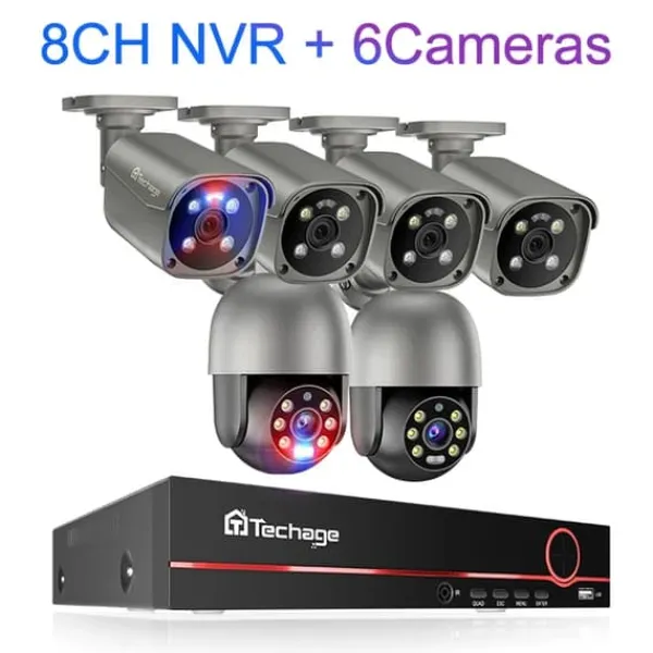 Clearance Utomhus PTZ POE-kamerasystem, AI-människodetektering, Tvåvägskonversation, , None, 8CH 6 Cameras Säkerhetsmonitorer & Videokameror