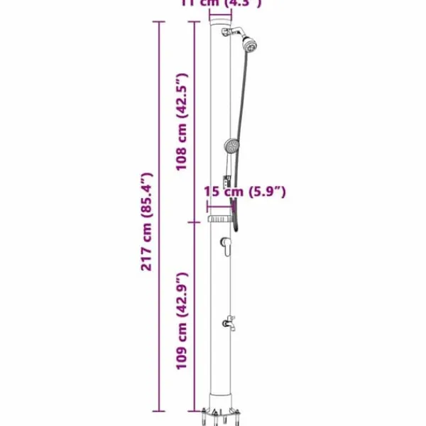 Utomhus Soldusch med Handdusch - Modern och Robust | Höjd: 217 cm | Volym: 20 L
