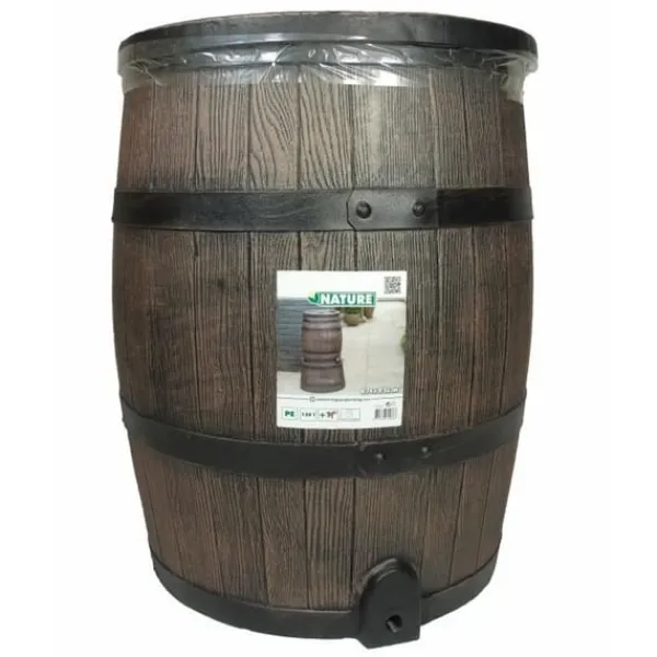Vattenuppsamlare - NATURE - Regnvattentunna med träutseende - Kapacitet 120L - Brun - 50,5x66 cm