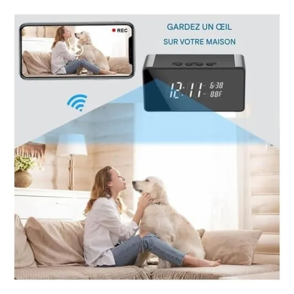 Väckarklocka Spionkamera Full HD 4K WiFi Nattvision Temperatur