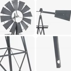 Sale Väderkvarn i grått designad för trädgårdar | Material: Järn | Storlek: 84x68x245 cm Vinddekoration