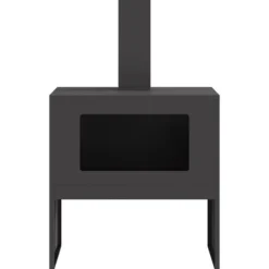 Clearance Vedeldad eldhäll med skorsten - Utomhus eldstad i svart stål | Storlek: 60x40x96 cm Öppna Spisar