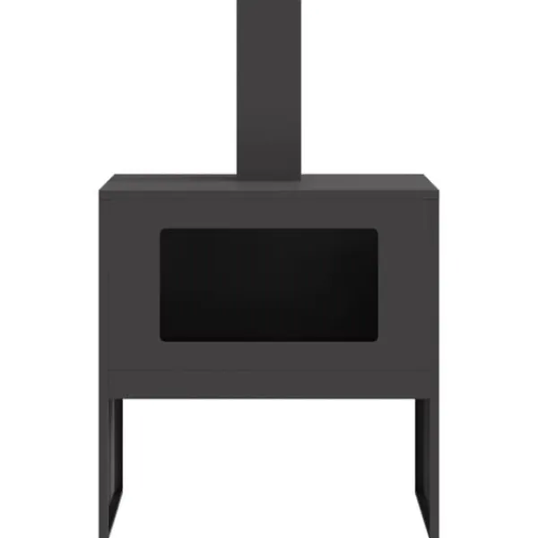 Clearance Vedeldad eldhäll med skorsten - Utomhus eldstad i svart stål | Storlek: 60x40x96 cm Öppna Spisar