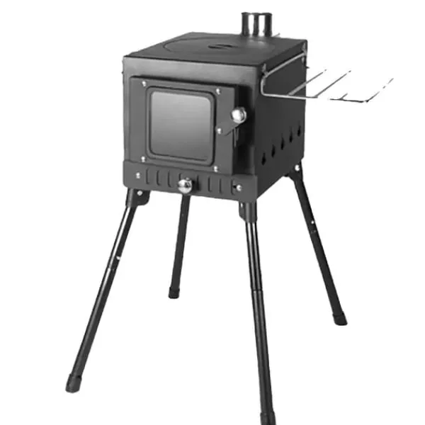 Vedeldad spis, bärbar design, effektiv uppvärmning,Svart
