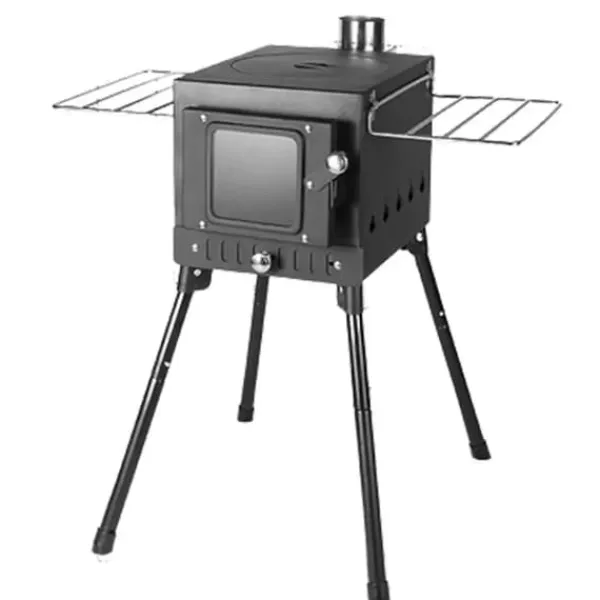 Vedeldad spis, bärbar design, effektiv uppvärmning,Svart