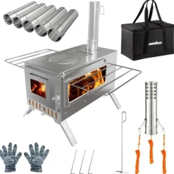 Vedeldad Spis, Bärbar, Rostfritt Stål,Silver