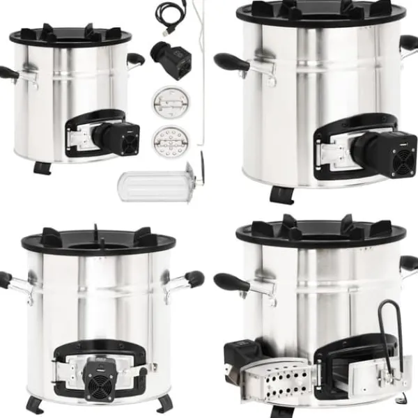 Vedeldad spis med USB-fläkt 35,5x26x28 cm rostfritt stål - Vedeldad Spis - Vedeldade Spisar - Home & Living