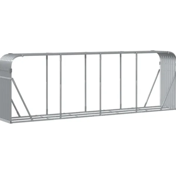 Vedhållare ljusgrå 300x45x100 cm galvaniserat stål Tillbehör Till Vedeldade Kaminer & Öppna Spisar