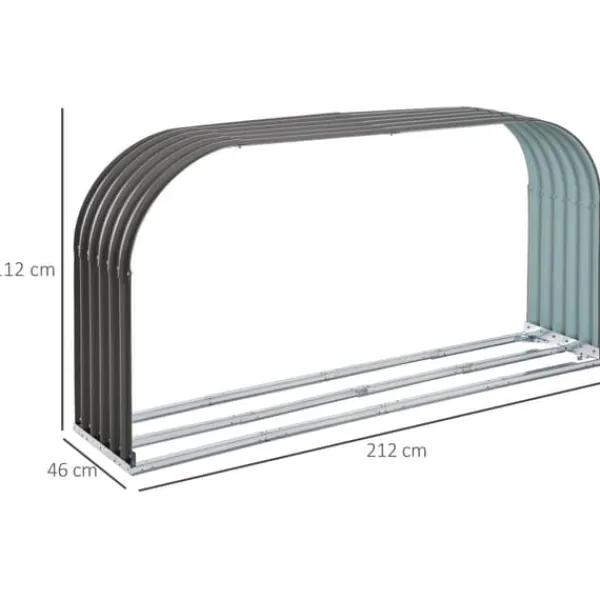 Vedskjul 0,85 m³, stål grå 208×46×112 cm – vedförvaring utomhus