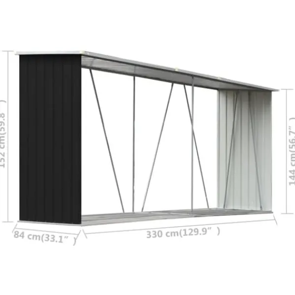 Vedskjul galvaniserat stål 330x84x152 cm antracit - Förvaringsbod För Ved - Vedförvaringsbord - Home & Living