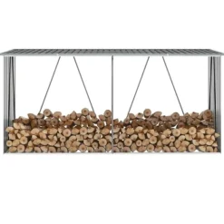Sale Vedskjul i galvaniserat stål - Hållbar förvaring för ved | Färg: Grå | Storlek: 330x84x152 cm Skjul, Garage & Carports