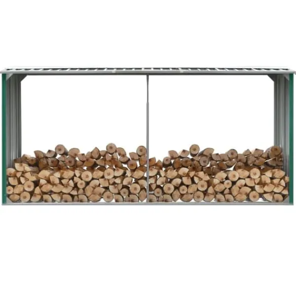 Discount Vedskjul i galvaniserat stål 330x92x153 cm grön - Förvaringsbod För Ved - Vedförvaringsbord - Home & Living Skjul, Garage & Carports