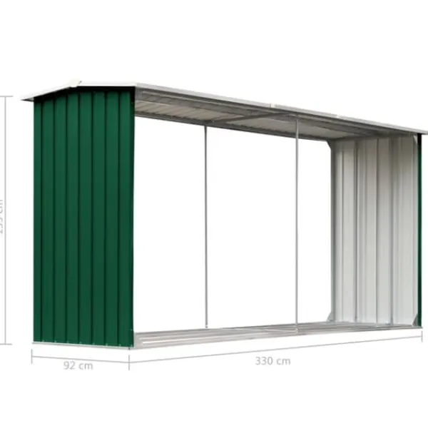 Discount Vedskjul i galvaniserat stål 330x92x153 cm grön - Förvaringsbod För Ved - Vedförvaringsbord - Home & Living Skjul, Garage & Carports