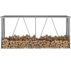 vidaXL Vedskjul i galvaniserat stål 330x84x152 cm grå
