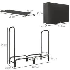 Vedställ 120×36×99 cm med bärväska & 600D vattenavvisande överdrag, svart