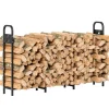 Vedställ & Vedförvaring - Utomhus Stålställ - 200×30×120 cm - Förstärkta Ben - Utskuret Lägereldsmotiv - Max 300 kg - Trädgård - Chokladbrun