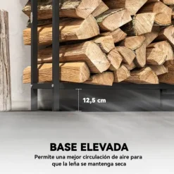 Vedställ & Vedförvaring - Utomhus Stålställ - 200×30×120 cm - Förstärkta Ben - Utskuret Lägereldsmotiv - Max 300 kg - Trädgård - Chokladbrun