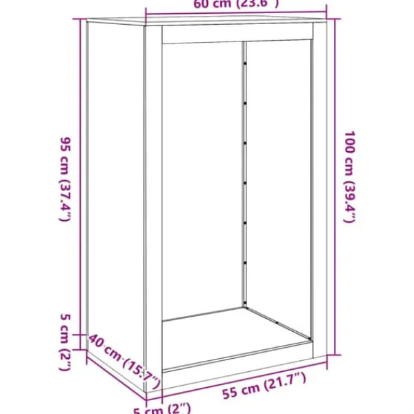 Vedställ av galvaniserat stål - Hållbart vedförvaring | Storlek: 60x40x100 cm