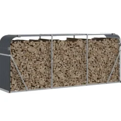 Best Vedställ i galvaniserat stål - Robust vedförvaring | Färg: Antracitgrå | Storlek: 234x45x100 cm Tillbehör Till Vedeldade Kaminer & Öppna Spisar