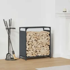 Online Vedställ i kallvalsat stål - Stabil vedförvaring | Färg: Antracit | Storlek: 60x28x65 cm Tillbehör Till Vedeldade Kaminer & Öppna Spisar