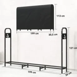 Sale Vedställ i metall 199 × 30 × 121 cm – 0,6 m³ med vattentätt överdrag, upp till 300 kg Tillbehör Till Vedeldade Kaminer & Öppna Spisar